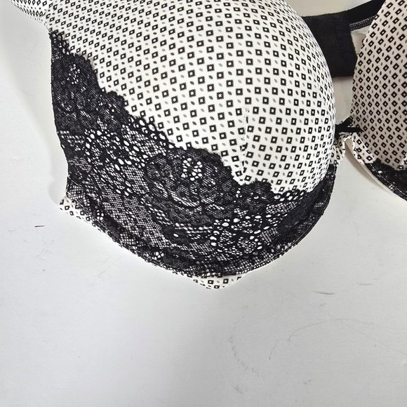 Cacique Smooth Boost Plunge Bra 42C White Black Polka Dot Lace Trim Underwire - Picture 4 of 8